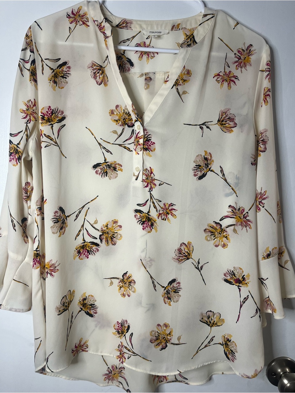 Maurices Cream Floral V-Neck Tunic Blouse